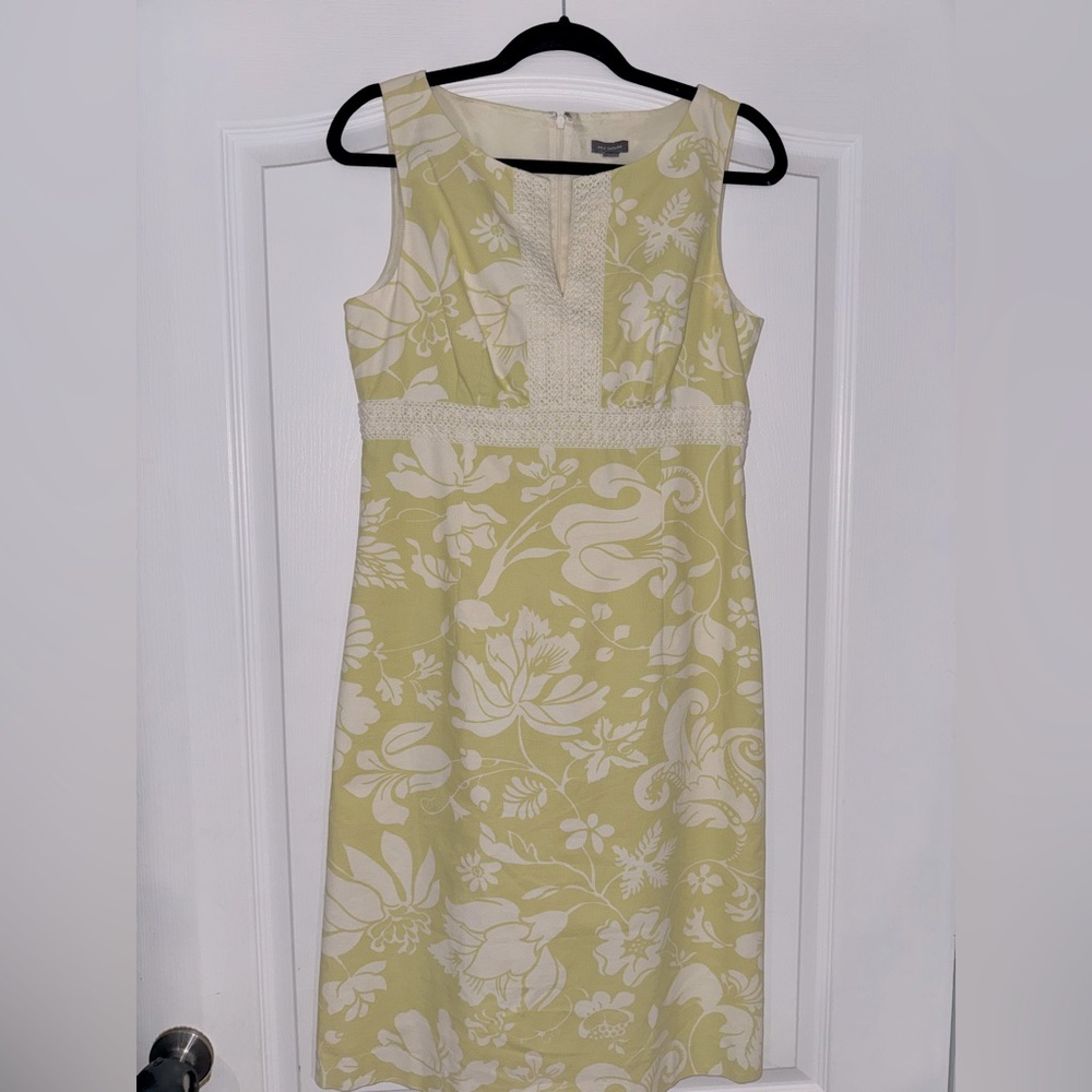 Ann Taylor Yellow Cream Print Sleeveless Dress 8